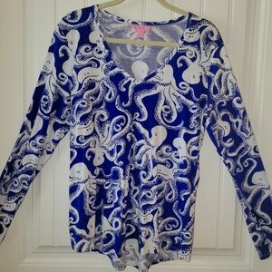 Lilly Pulitzer Blue and White Octopus Print Top XL